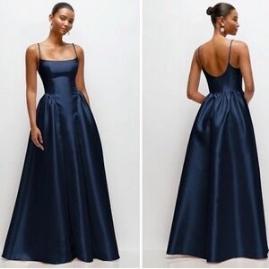 Dessy Collection Scoop Neck Drop Basque Skirt Satin Maxi Dress Size 18